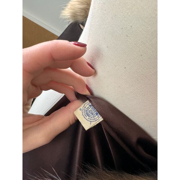 VINTAGE VTG Brown Purple Long Coat Fur Trim Belted Tie Waist Long Sleeve M? - Picture 11 of 11